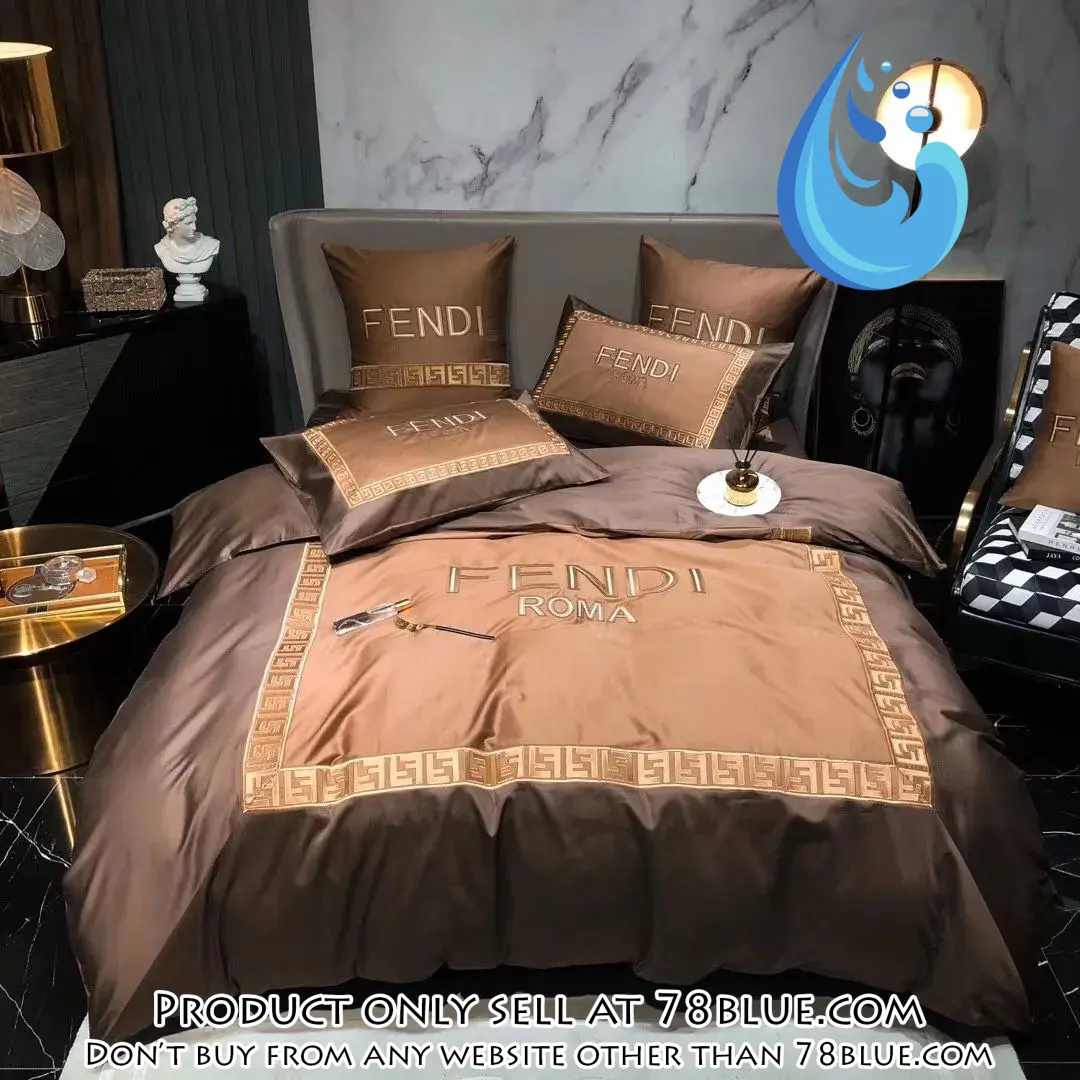 Fendi roma brown luxury brand premium bedding set bedspread duvet cover set home decor 78b5612818